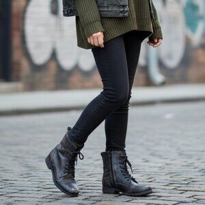 Aldo Women's Combat Moto Biker Boots Army Utility Brown Buckles Zipper Size 5